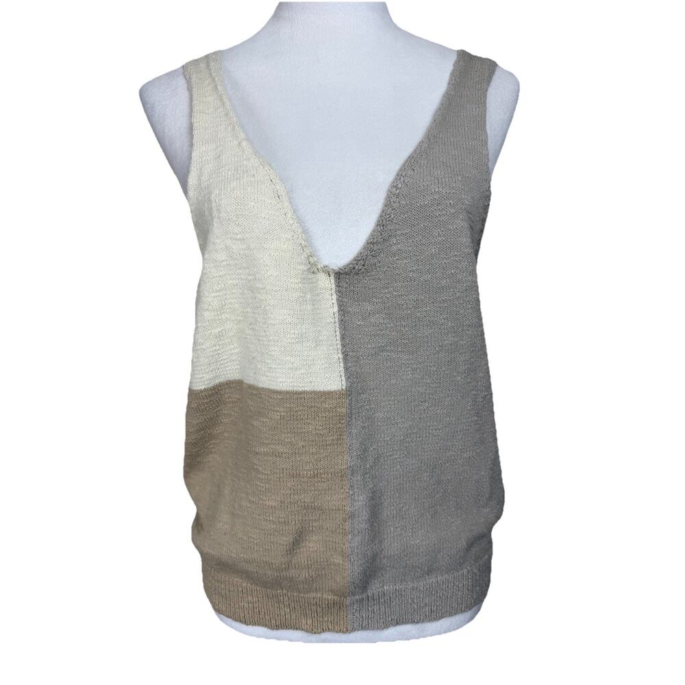 Lulus Colorblock Knit Tank Top Women M Beige Gray White Lightweight Spring Beach
